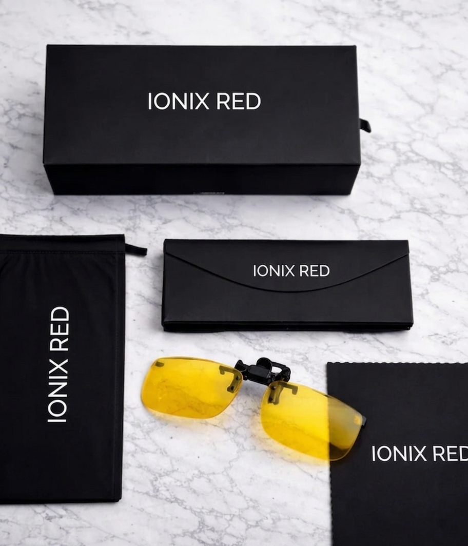 IONIX RED SCREEN CLIP: Filtro de luz azul para gafas graduadas (Lente amarilla)